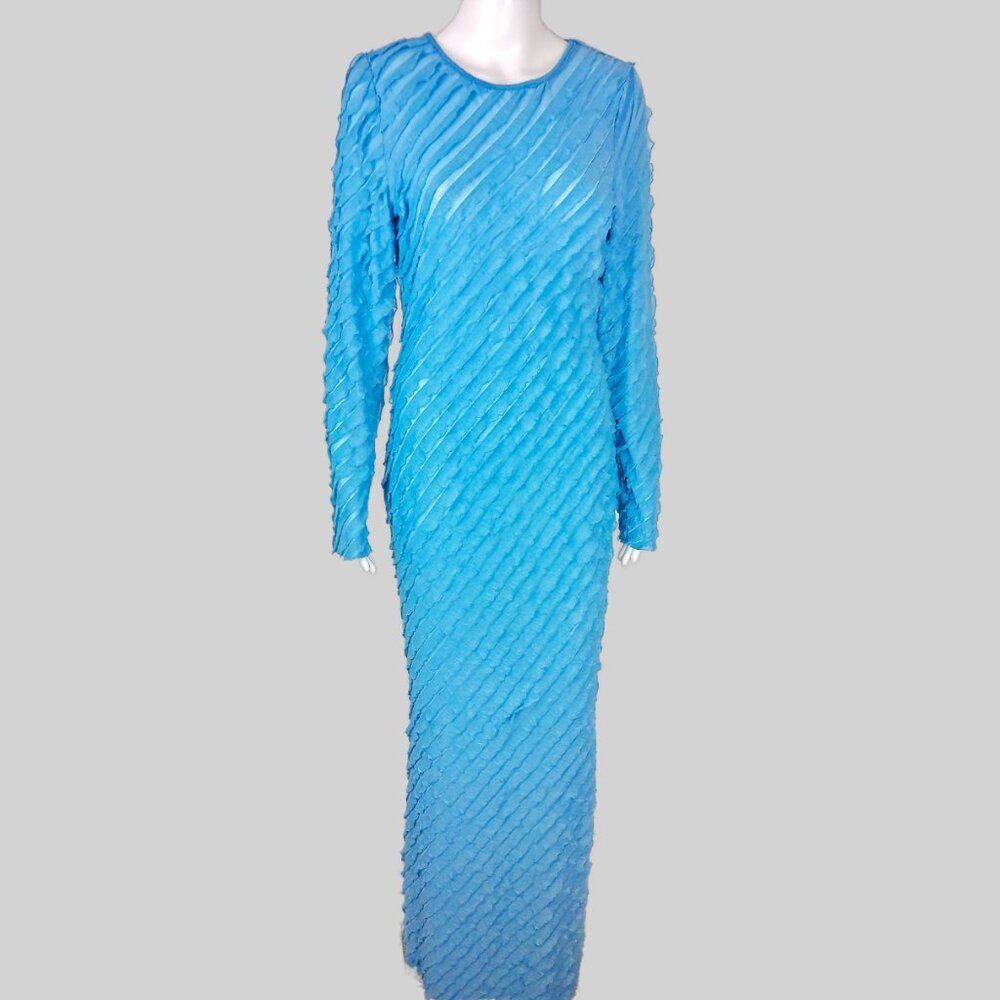Ruffle Sheer Maxi Long Sleeve Maxi Women's Dress
